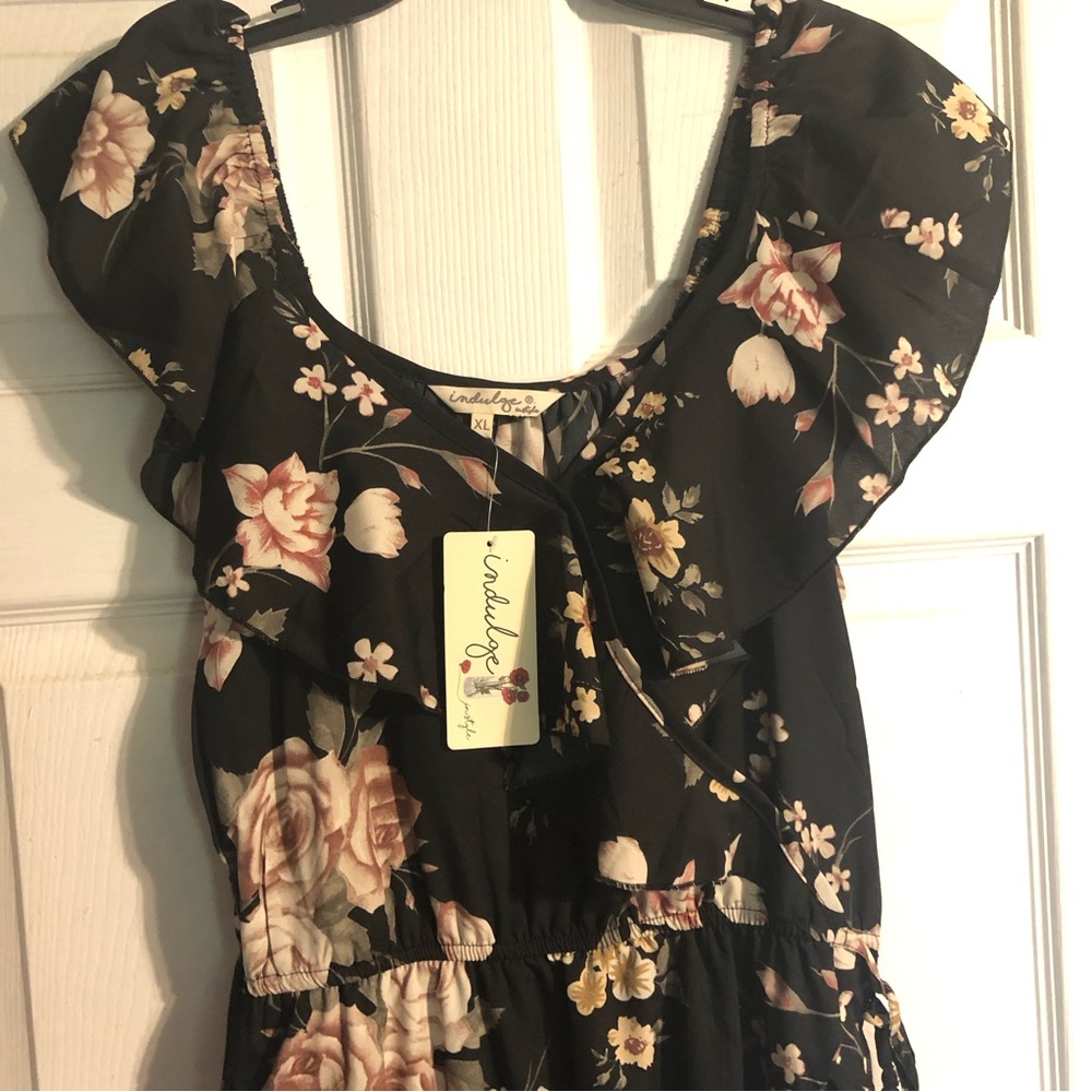 Black Floral Ruffled Hi-Lo Dress